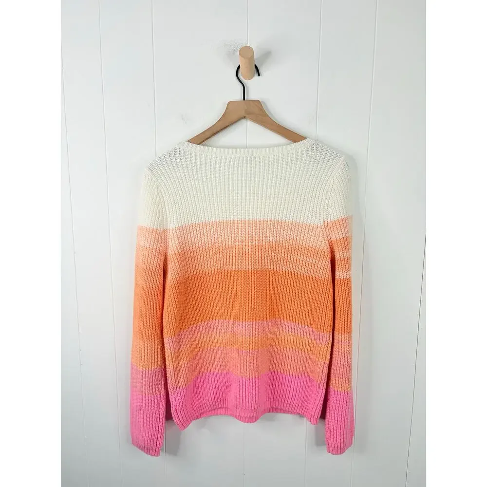 Talbots Shaker Stitch Ombre Stripe Bateau Neck Sweater Small Pink Orange